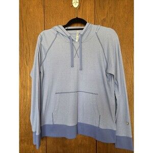 Kuhl Stria Hoodie Sweatshirt Womens Large Blue/White Strip Pullover Lightweight